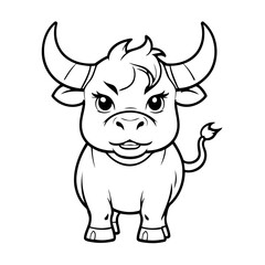 Cute vector illustration Bull doodle for toddlers coloring activity