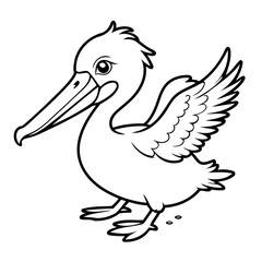 Vector illustration of a cute Pelican doodle for toddlers colouring page