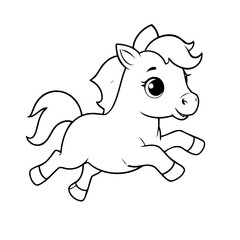 Simple vector illustration of Horse drawing for kids colouring activity