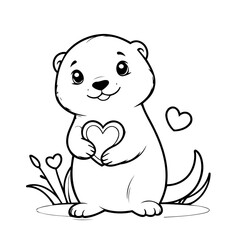 Cute vector illustration Otter doodle black and white for kids page