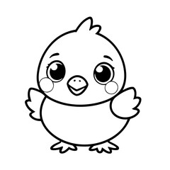 Simple vector illustration of Chick drawing for kids colouring page