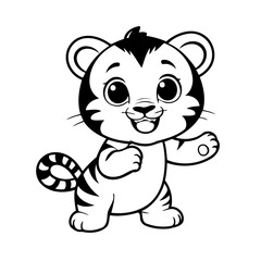 Simple vector illustration of Tiger for kids colouring worksheet