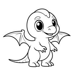 Vector illustration of a cute Pterodactyl doodle for toddlers colouring page