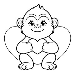 Vector illustration of a cute Gorilla doodle for toddlers colouring page