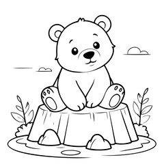 Vector illustration of a cute PolarBear doodle for kids coloring worksheet