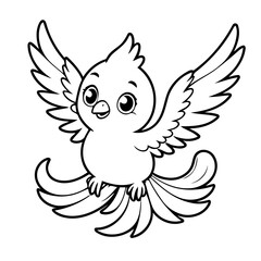 Fototapeta premium Cute vector illustration Phoenix colouring page for kids