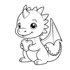 Simple vector illustration of Dragon drawing for kids colouring page