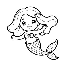 Simple vector illustration of Mermaid for children colouring activity