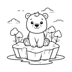 Vector illustration of a cute Bear drawing for toddlers coloring activity