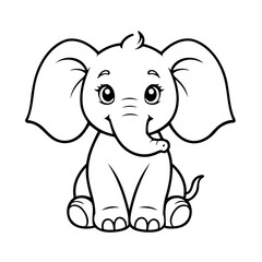 Vector illustration of a cute Elephant drawing for kids colouring page