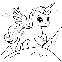 Simple vector illustration of Pegasus drawing for toddlers colouring page