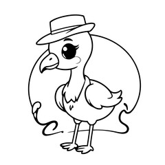 Cute vector illustration Flamingo drawing for kids colouring page