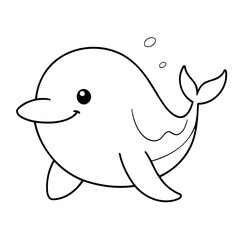 Simple vector illustration of Whale drawing colouring activity