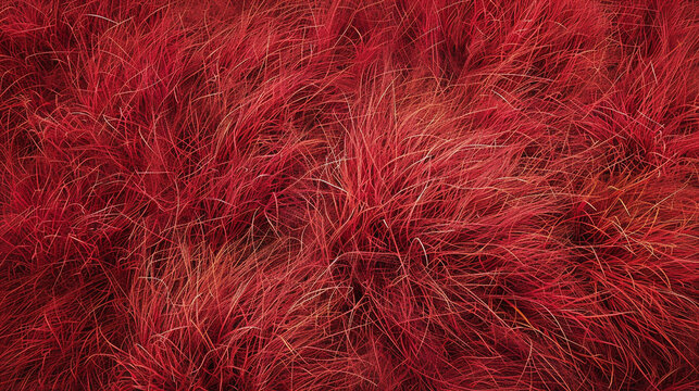 Red Grass Blades from a Close-up Overhead View - Grass Texture With Copy Space