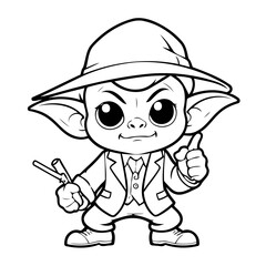 Cute vector illustration Goblin drawing for kids colouring page