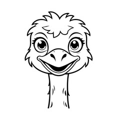Vector illustration of a cute Ostrich drawing for kids page