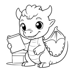 Vector illustration of a cute Dragon doodle colouring activity for kids