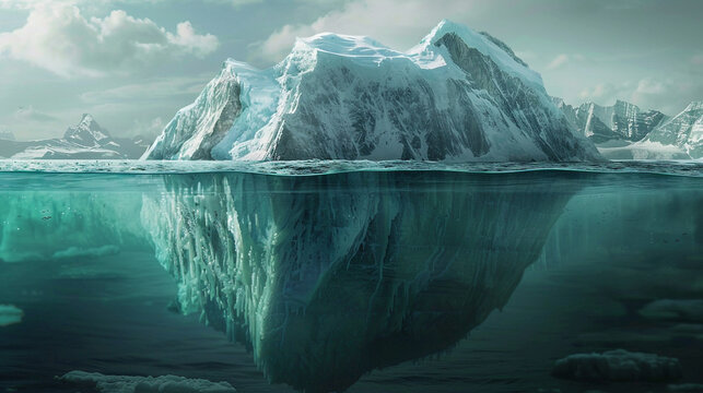 There's an ice mountain with half of it in the sea its inside is icy and its outside is icy
