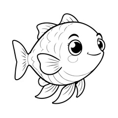 Cute vector illustration Fish drawing for toddlers coloring activity