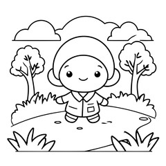 Simple vector illustration of Landscape drawing for toddlers book
