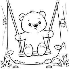 Cute vector illustration Bear drawing for kids colouring page