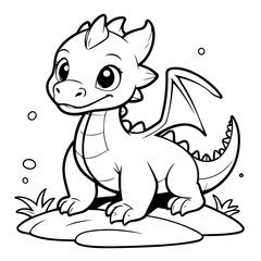 Simple vector illustration of Dragon drawing for toddlers coloring activity