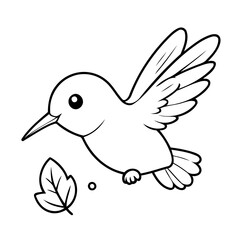 Cute vector illustration Hummingbird drawing for kids colouring activity