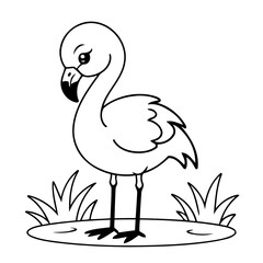Cute vector illustration Flamingo doodle black and white for kids page