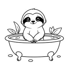 Vector illustration of a cute Sloth drawing for toddlers coloring activity