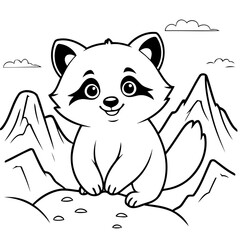 Simple vector illustration of Raccoon colouring page for kids