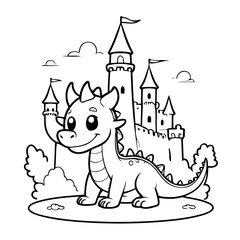 Vector illustration of a cute Dragon drawing for kids colouring activity