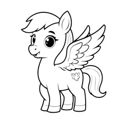 Vector illustration of a cute Pegasus doodle drawing for kids page