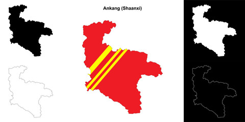 Ankang blank outline map set