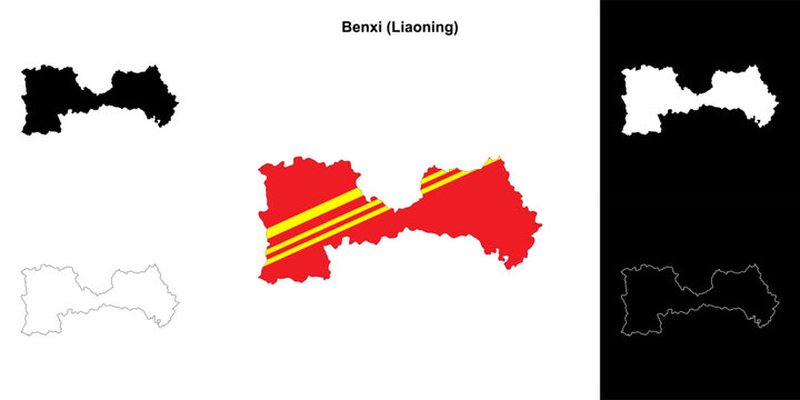 Benxi blank outline map set