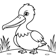 Simple vector illustration of Pelican colouring page for kids