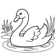 Vector illustration of a cute Swan drawing for kids colouring activity