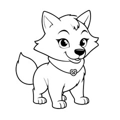 Vector illustration of a cute Wolf drawing for kids colouring page