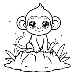 Cute vector illustration Monkey drawing for kids colouring activity