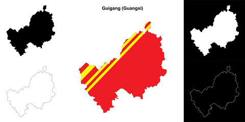 Guigang blank outline map set