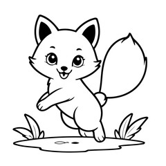 Vector illustration of a cute Fox drawing for kids colouring page