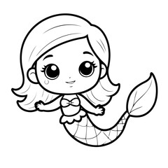 Cute vector illustration Mermaid doodle for toddlers colouring page