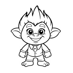 Vector illustration of a cute Troll doodle for toddlers coloring activity