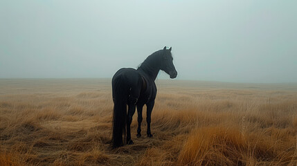 aesthetic black and white fine art photography black shiny back of a Horse.