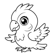 Vector illustration of a cute Parrot drawing for toddlers colouring page
