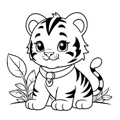Cute vector illustration Tiger for kids colouring worksheet