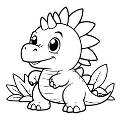 Vector illustration of a cute Stegosaurus drawing for kids colouring activity