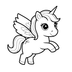 Vector illustration of a cute Unicorn doodle for kids coloring worksheet