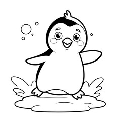 Simple vector illustration of Penguin hand drawn for kids coloring page