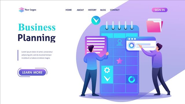 Young entrepreneurs are engaged in the preparation of business planning for the month. Flat 2D character