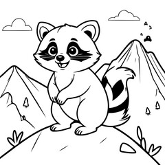 Cute vector illustration Raccoon hand drawn for kids coloring page